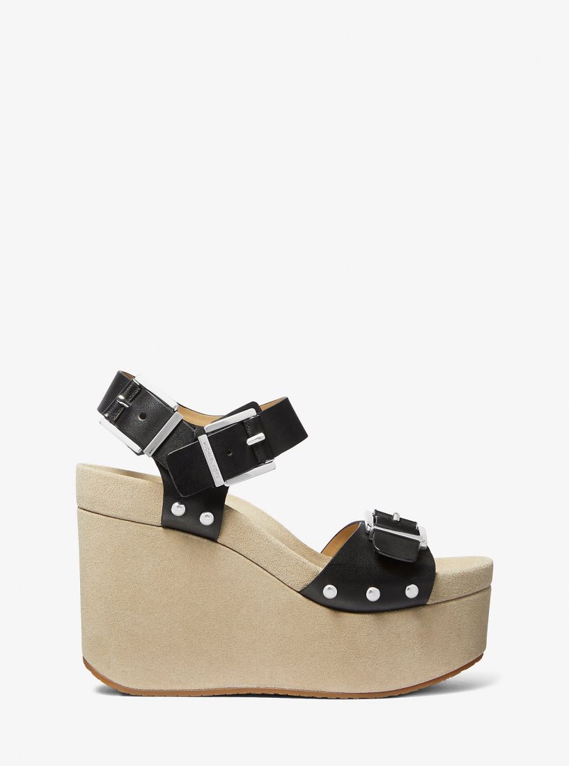 Michael Kors Colby Leather Wedge Sandal Sandalet Kadın Siyah | 406278-DPB