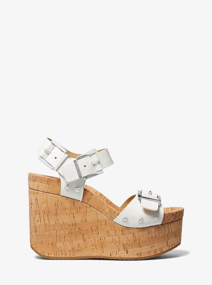 Michael Kors Colby Leather Wedge Sandal Sandalet Kadın Beyaz | 508943-XWI