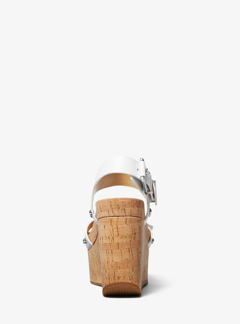 Michael Kors Colby Leather Wedge Sandal Sandalet Kadın Beyaz | 508943-XWI