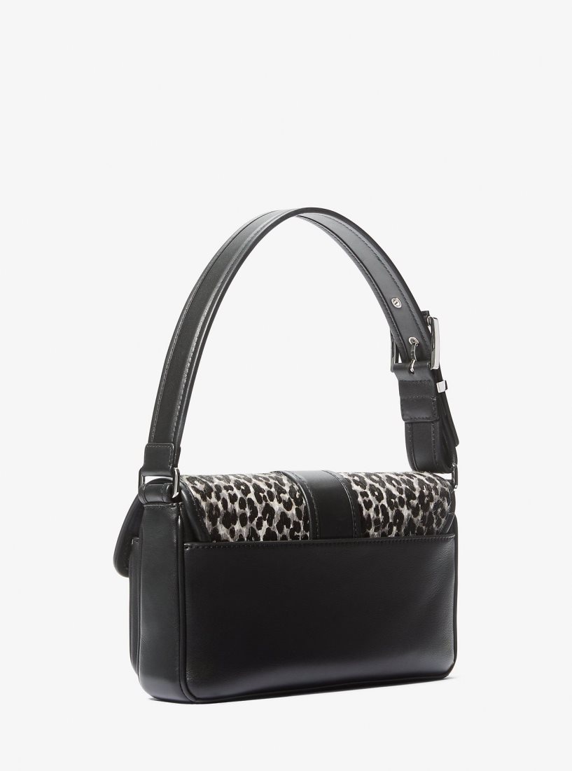 Michael Kors Colby Medium Leopard Print Calf Hair Shoulder Bag Omuz Çantası Kadın Siyah | 157846-ETF