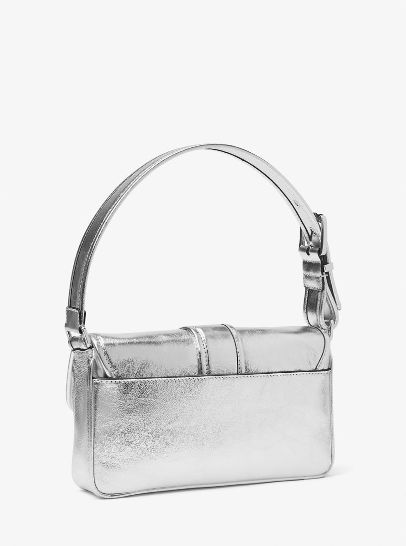 Michael Kors Colby Medium Metallic Leather Shoulder Bag Omuz Çantası Kadın Gümüş | 367140-HEI