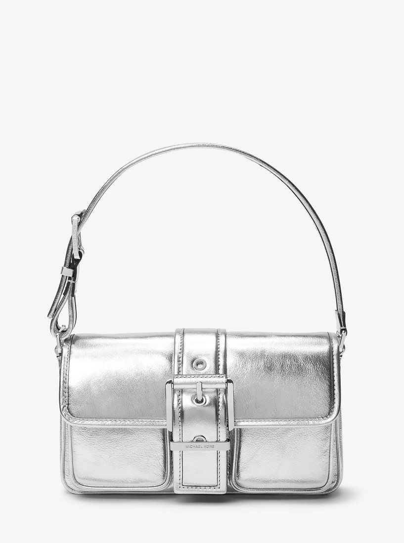 Michael Kors Colby Medium Metallic Leather Shoulder Bag Omuz Çantası Kadın Gümüş | 367140-HEI