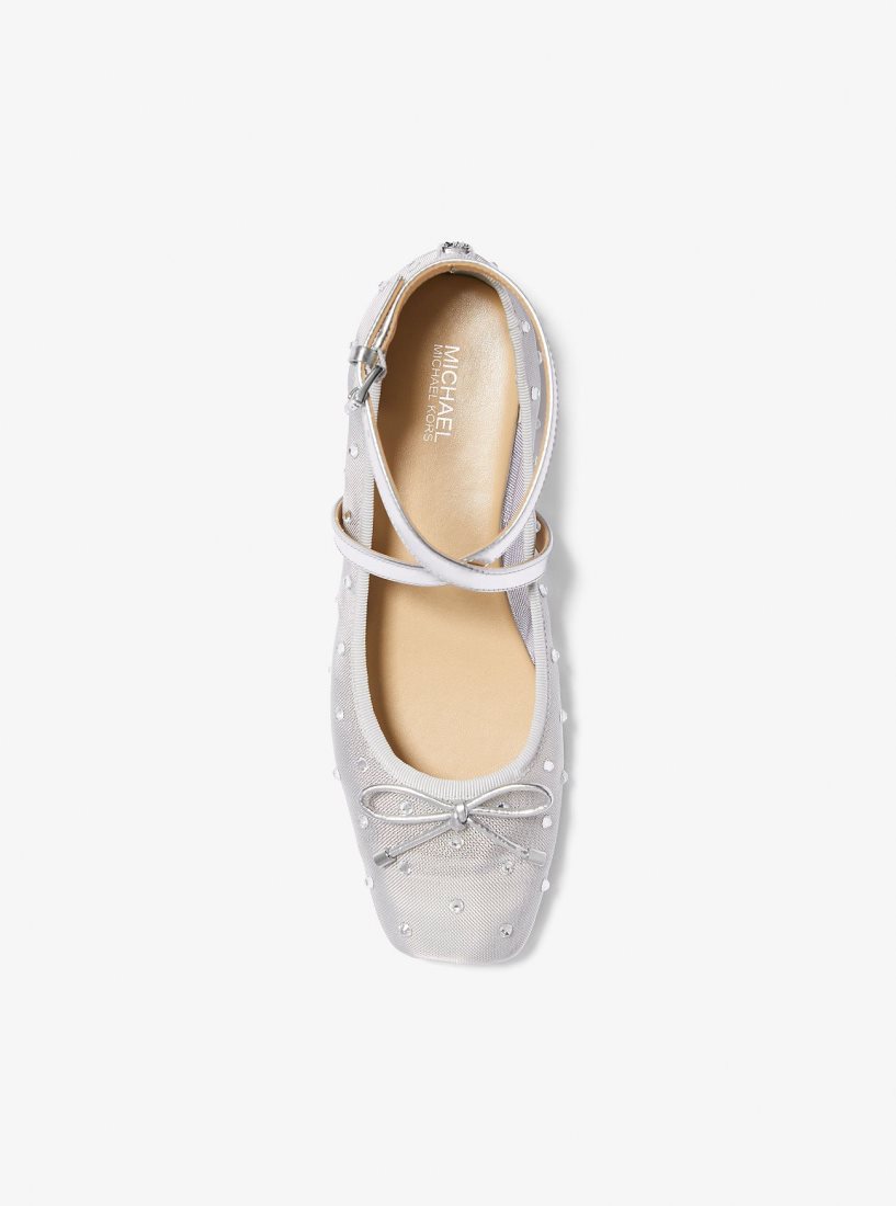 Michael Kors Collette Embellished Mesh Ballet Flat Düz Ayakkabı Kadın Gümüş | 490362-MJV