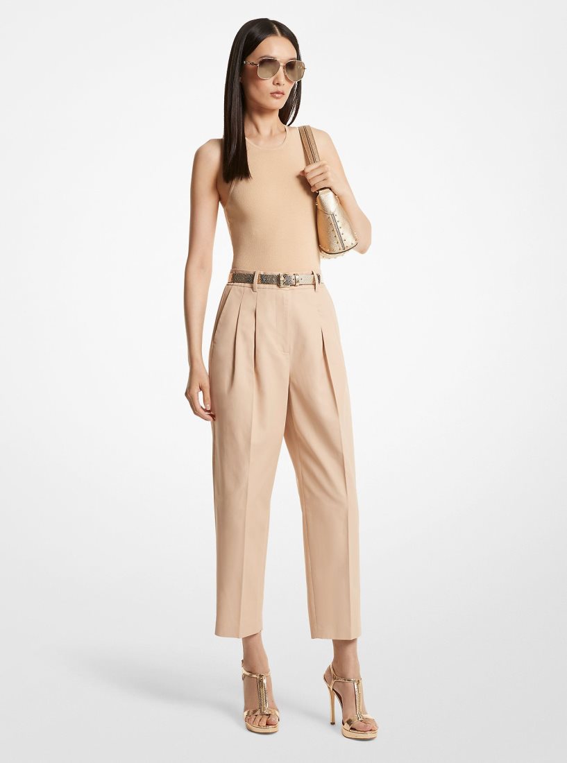 Michael Kors Cotton Blend Twill Cropped Pants Pantolon Kadın Buff | 891426-TVH