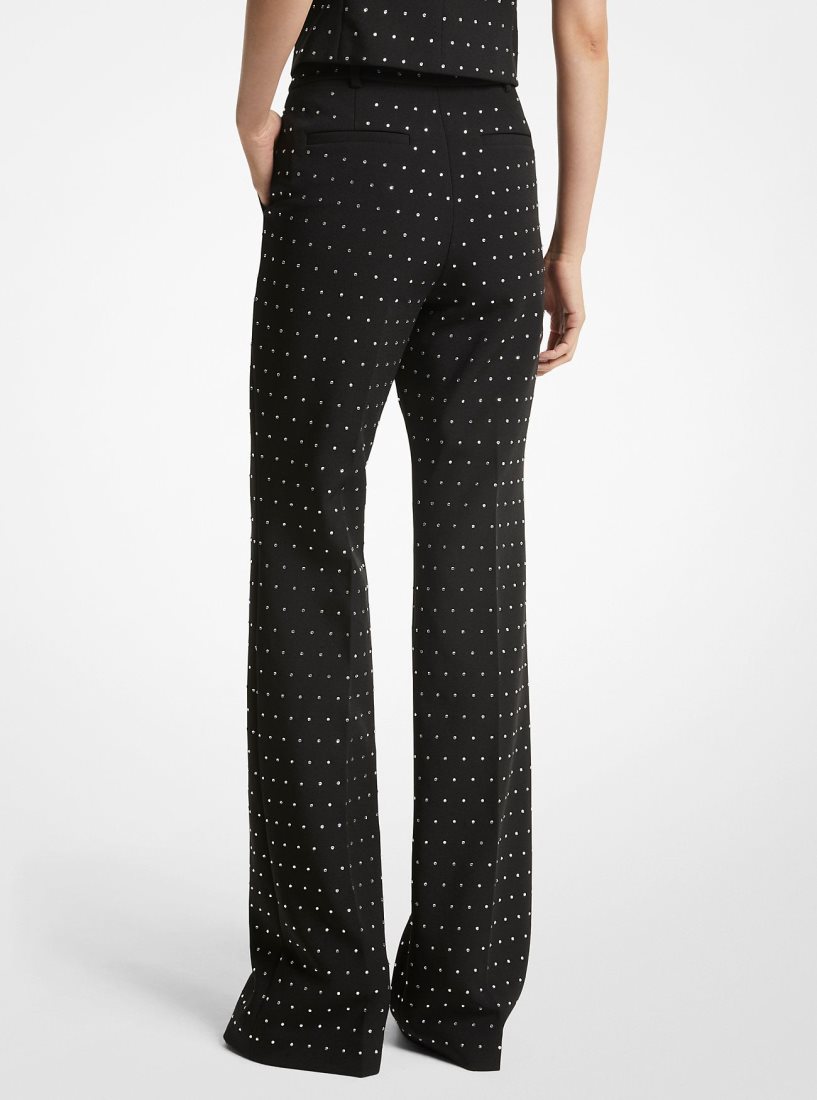 Michael Kors Crystal Embellished Stretch Crepe Bootcut Pants Pantolon Kadın Siyah | 312405-YWG