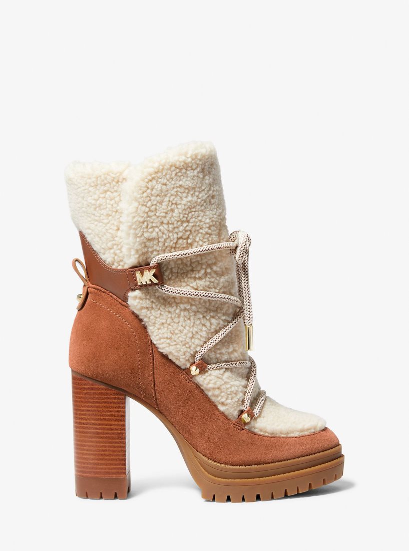 Michael Kors Culver Sherpa and Nubuck Lace-Up Boot Bot Kadın Bej Rengi | 217936-YTE