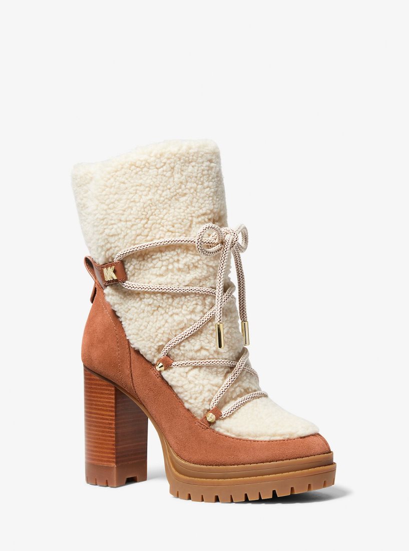 Michael Kors Culver Sherpa and Nubuck Lace-Up Boot Bot Kadın Bej Rengi | 217936-YTE