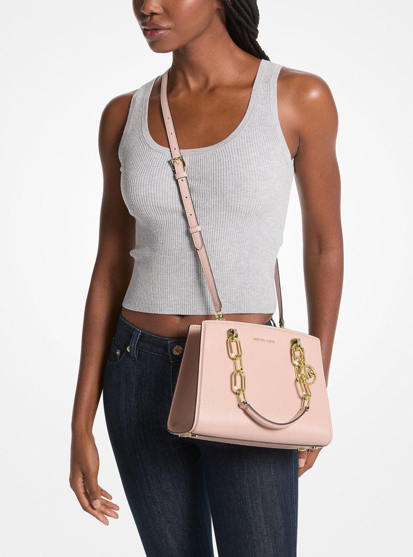 Michael Kors Cynthia Small Leather Satchel Satchel Çanta Kadın Pembe | 378091-CQR