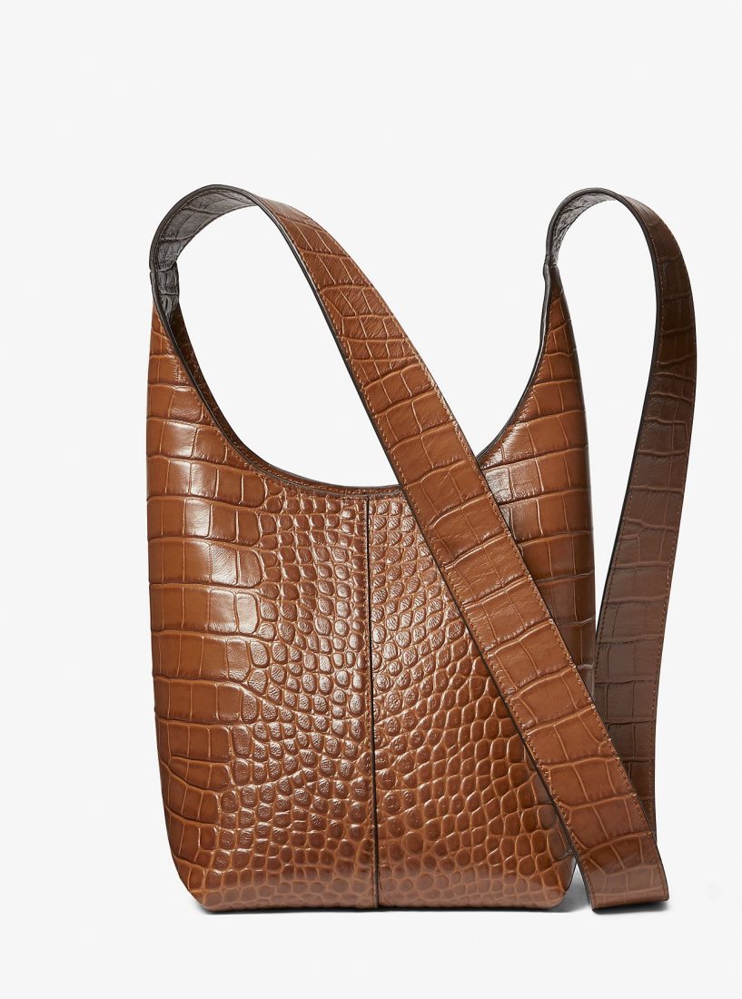 Michael Kors Dede Mini Crocodile Embossed Leather Hobo Bag Omuz Çantası Kadın Kahverengi | 796018-XBA