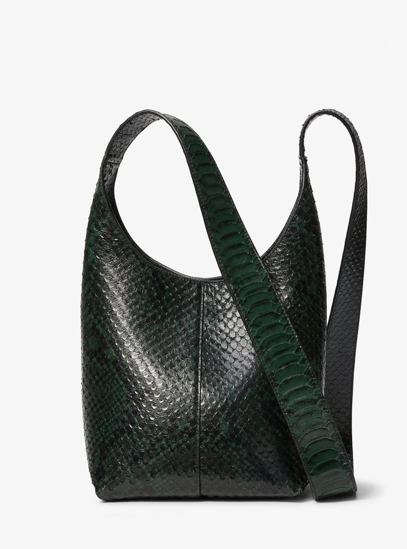 Michael Kors Dede Mini Python Embossed Leather Hobo Bag Omuz Çantası Kadın Forest | 031968-JQG