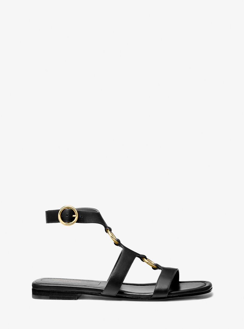 Michael Kors Dusty Ring Leather Sandal Düz Ayakkabı Kadın Siyah | 470328-TRV