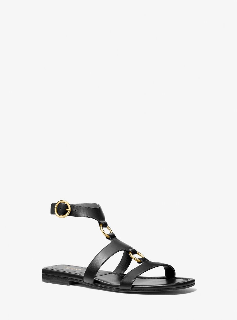 Michael Kors Dusty Ring Leather Sandal Düz Ayakkabı Kadın Siyah | 470328-TRV