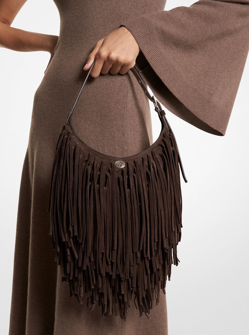 Michael Kors Dyan Small Fringed Suede Shoulder Bag Omuz Çantası Kadın Çikolata | 706423-KTL