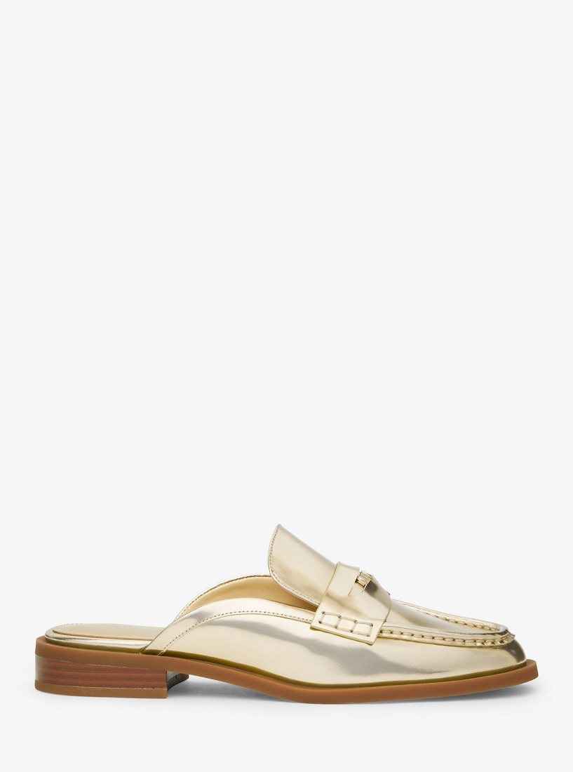 Michael Kors Eden Metallic Leather Mule Düz Ayakkabı Kadın Altın | 896253-VBE