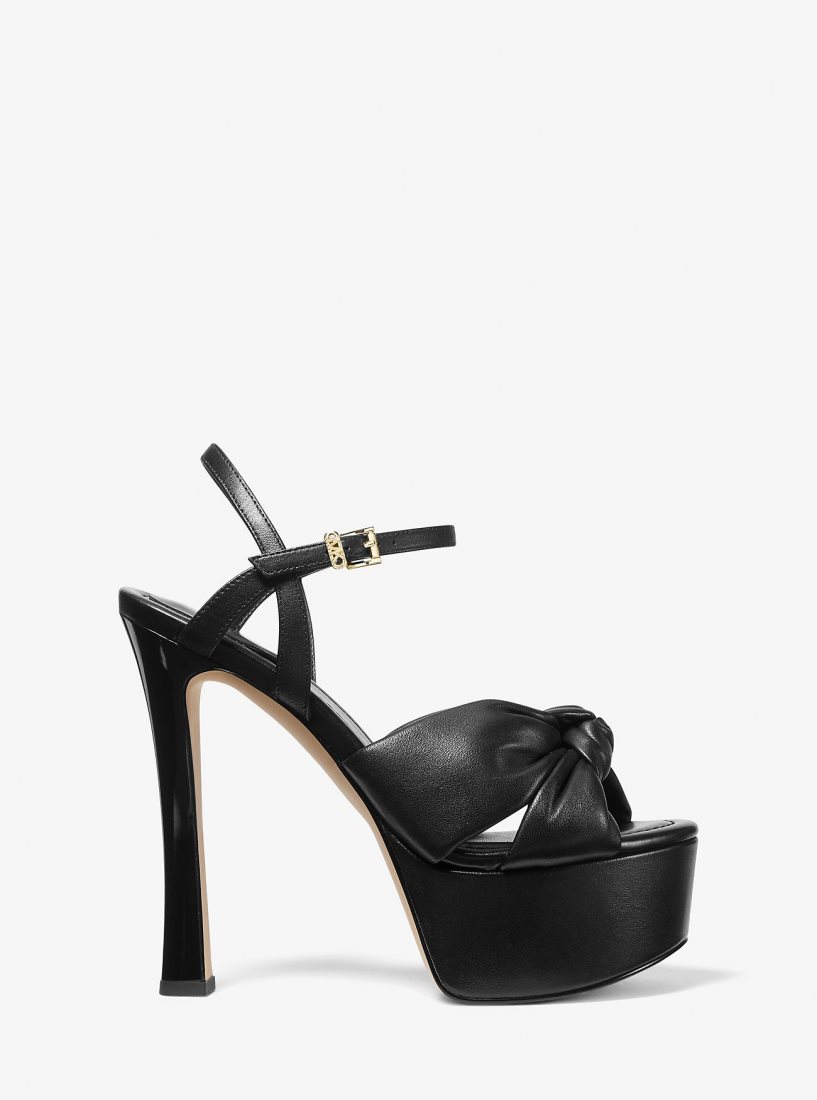 Michael Kors Elena Leather Platform Sandal Sandalet Kadın Siyah | 917805-ZPG