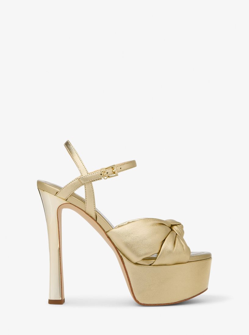 Michael Kors Elena Metallic Leather Platform Sandal Sandalet Kadın Altın | 835127-ECJ