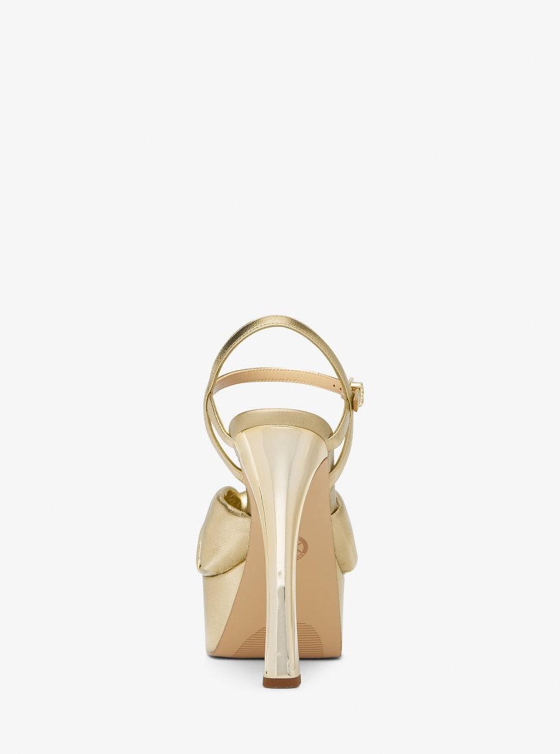 Michael Kors Elena Metallic Leather Platform Sandal Sandalet Kadın Altın | 835127-ECJ