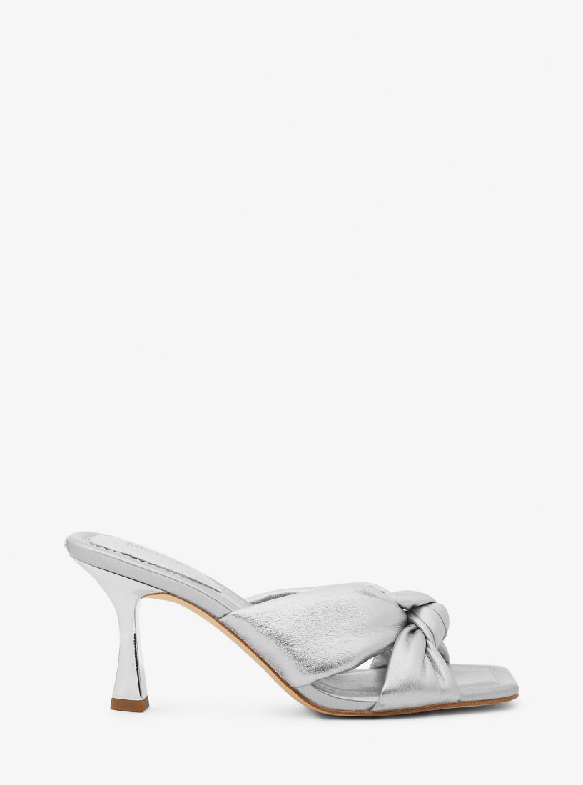 Michael Kors Elena Metallic Leather Sandal Sandalet Kadın Gümüş | 783092-NOB