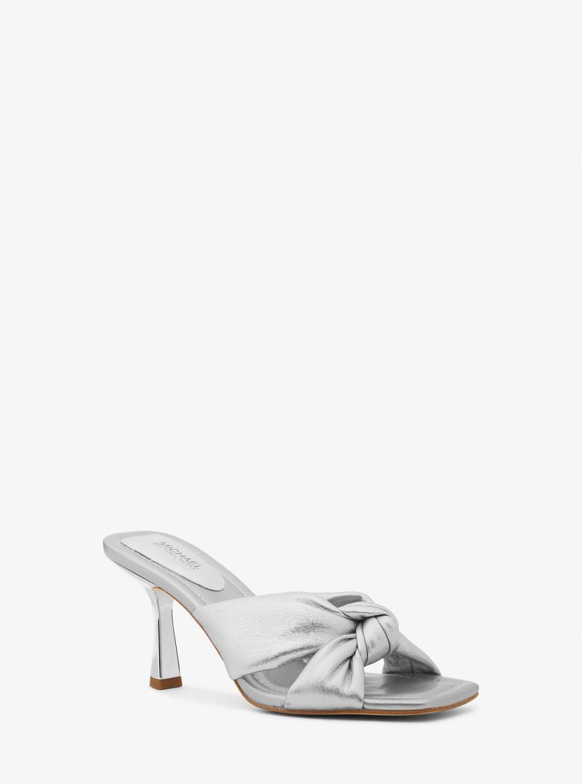 Michael Kors Elena Metallic Leather Sandal Sandalet Kadın Gümüş | 783092-NOB