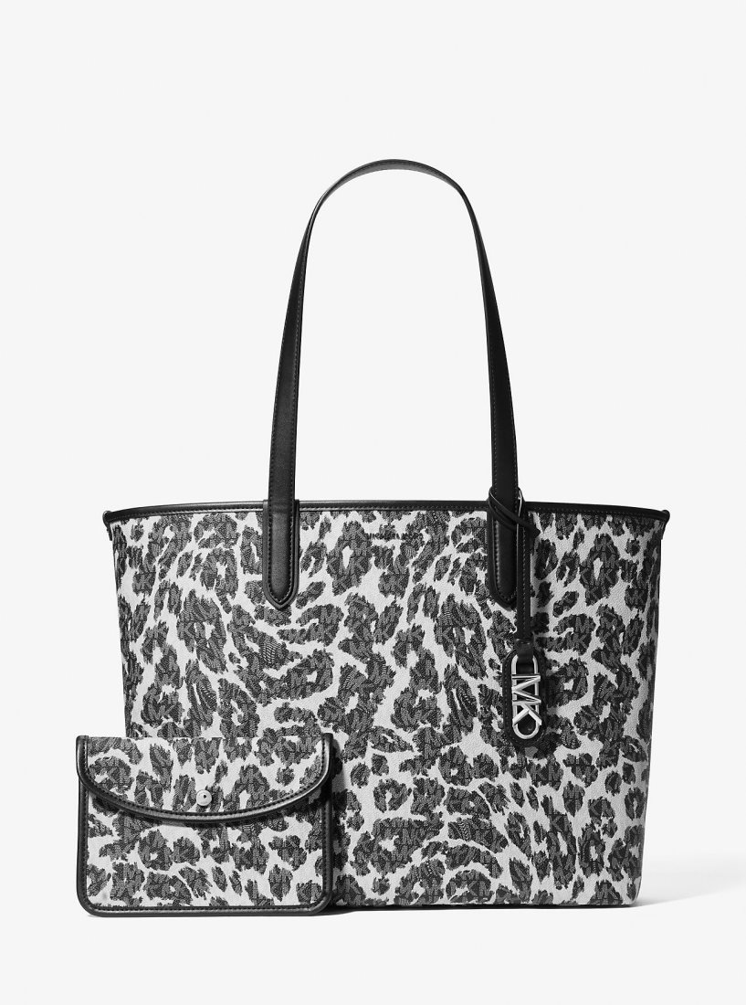 Michael Kors Eliza Extra-Large Leopard Logo Tote Bag Totes Kadın Siyah | 504138-WAY