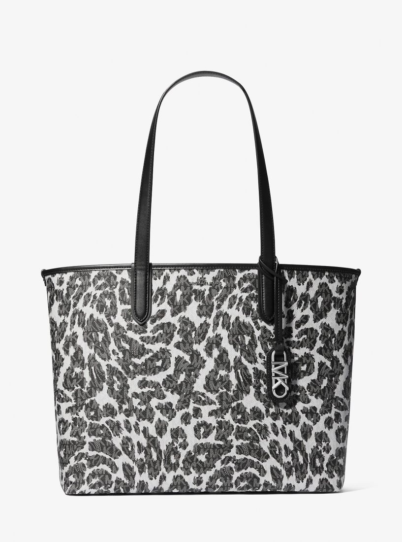 Michael Kors Eliza Extra-Large Leopard Logo Tote Bag Totes Kadın Siyah | 504138-WAY