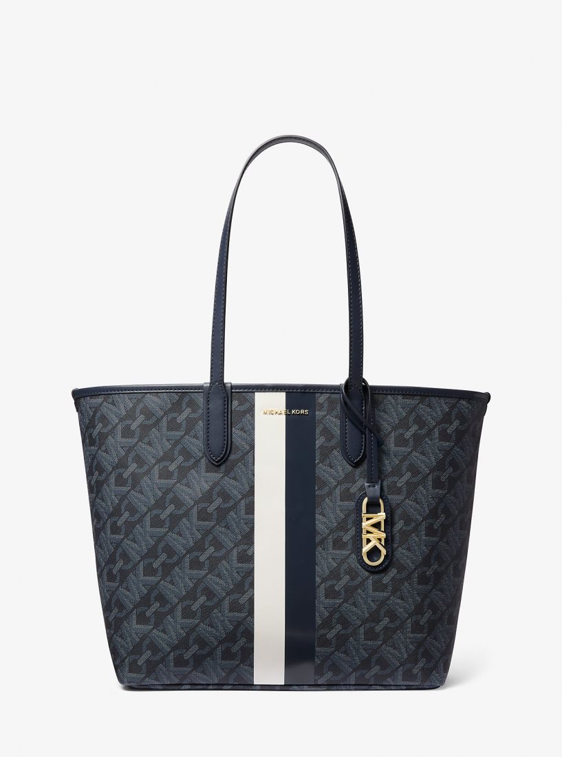 Michael Kors Eliza Large Empire Signature Logo Stripe Tote Bag Totes Kadın Admrl/Plblue | 056397-ZGU