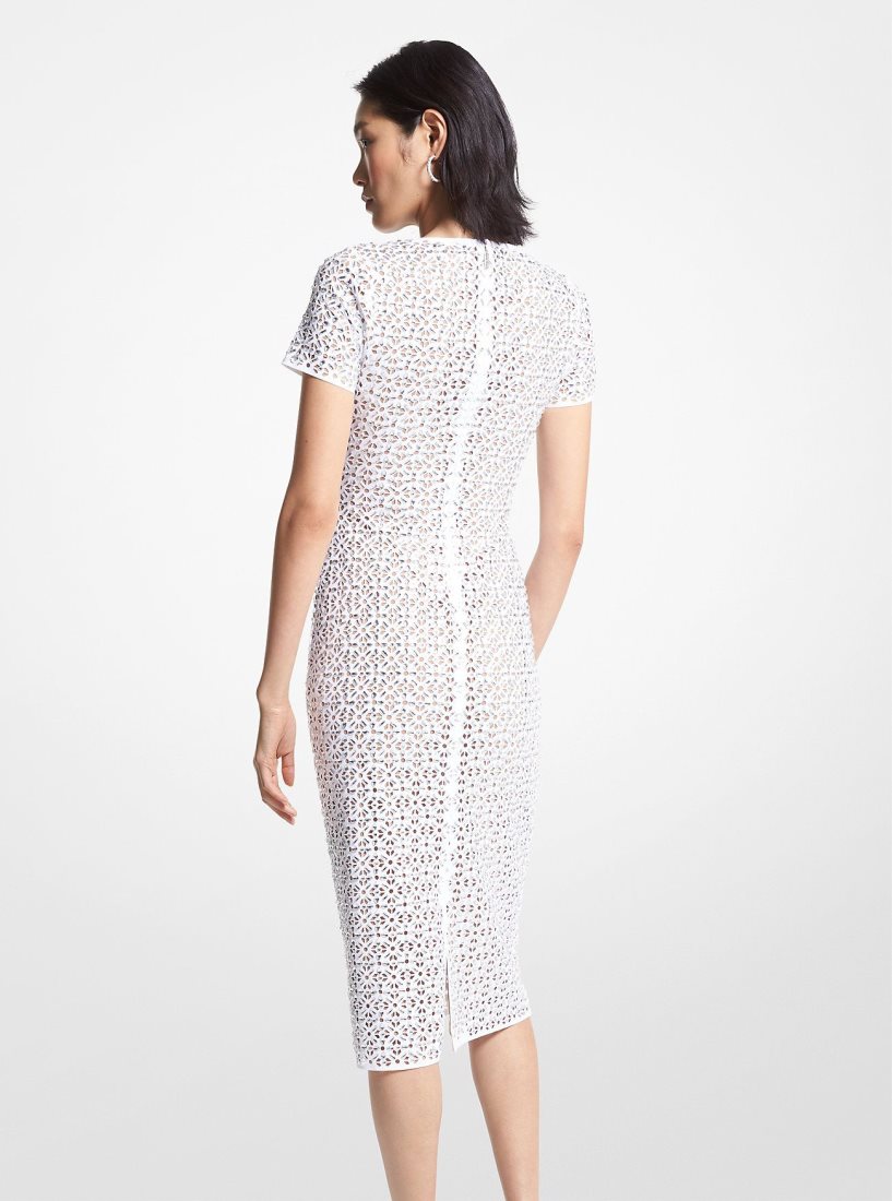 Michael Kors Embellished Laser Cut Scuba Dress Elbise Kadın Beyaz | 619074-MTB