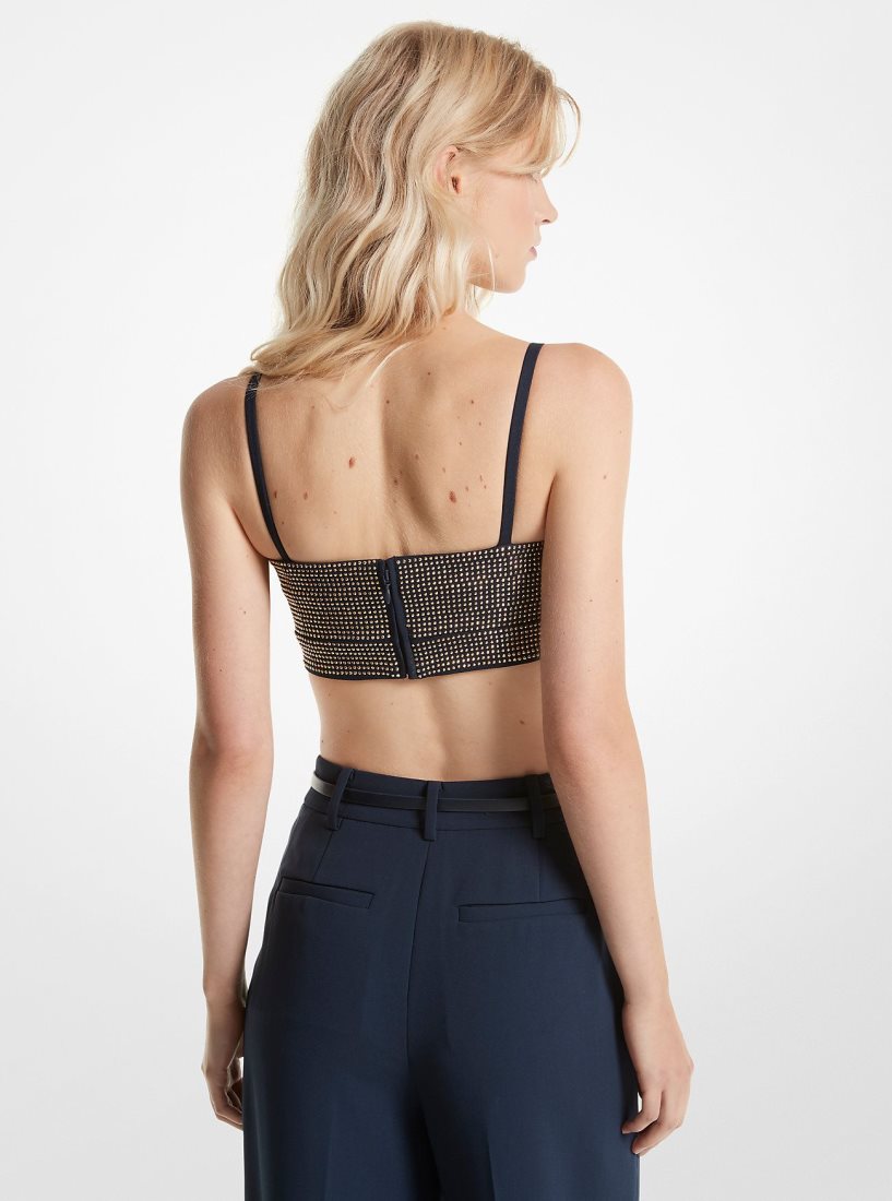 Michael Kors Embellished Stretch Crepe Bustier Top Üstler Kadın Midnightblue | 693581-EPC