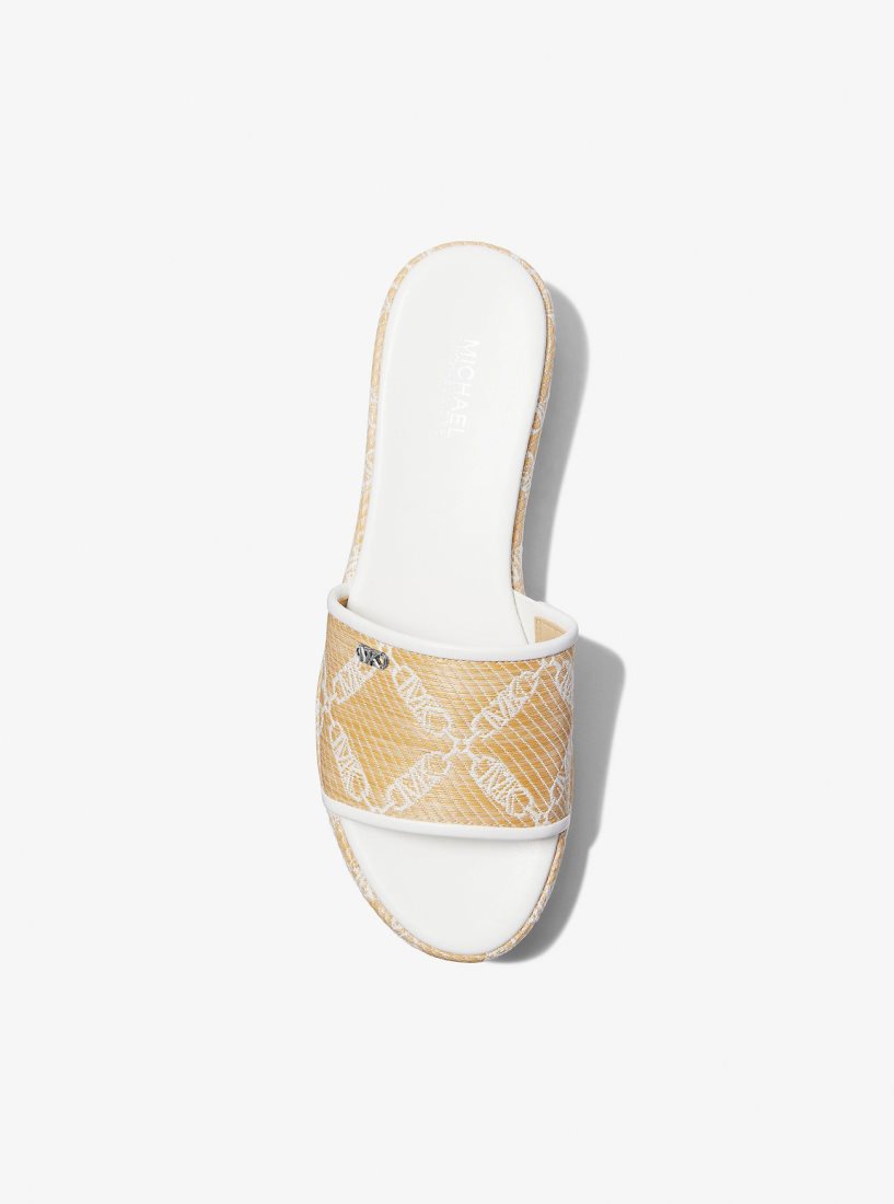 Michael Kors Ember Empire Logo Jacquard Straw Platform Sandal Sandalet Kadın Nat/Opticwht | 263419-VGS