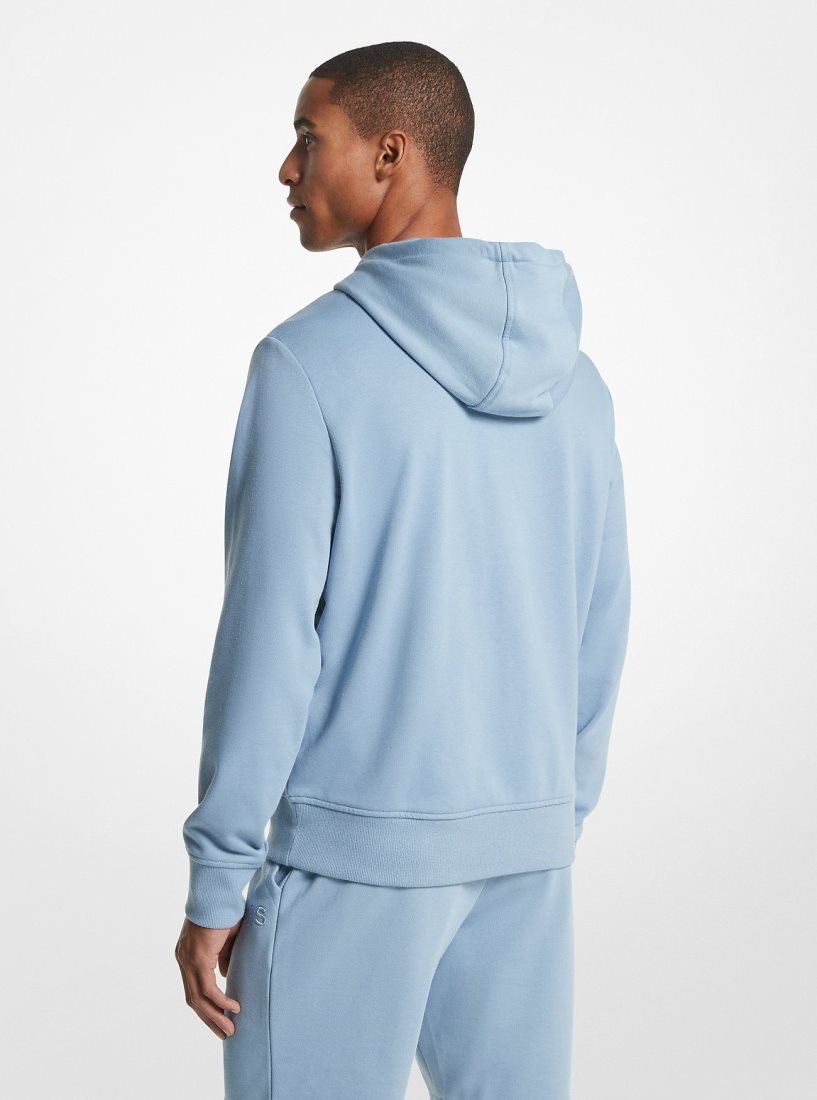 Michael Kors Embroidered Logo Cotton Terry Zip-Up Hoodie Tişört Erkek Chambray | 084937-JWG