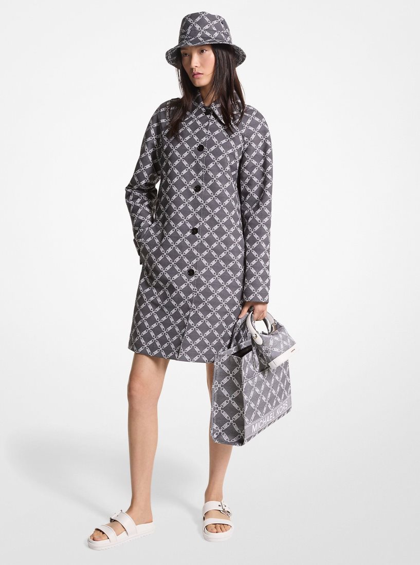 Michael Kors Empire Logo Jacquard Balmacaan Coat Mont Kadın Siyah Beyaz | 470831-UIW