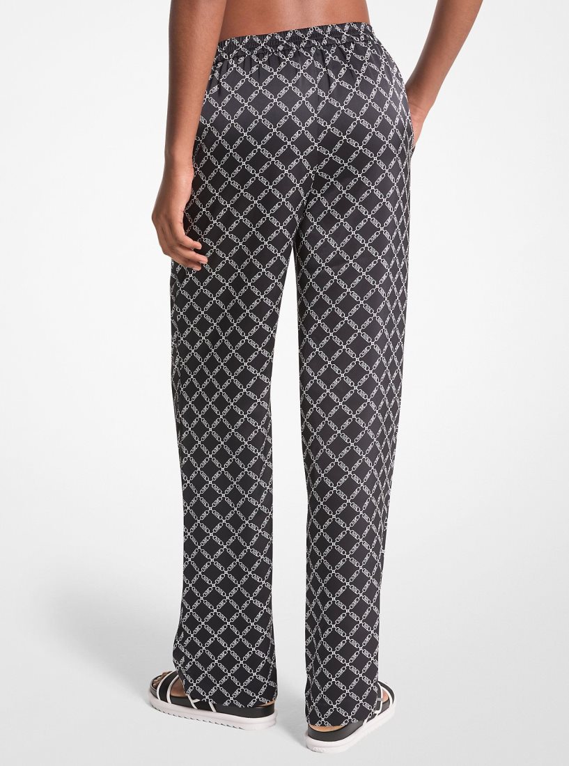 Michael Kors Empire Logo Satin Pajama Pants Pantolon Kadın Siyah Beyaz | 204589-YIH