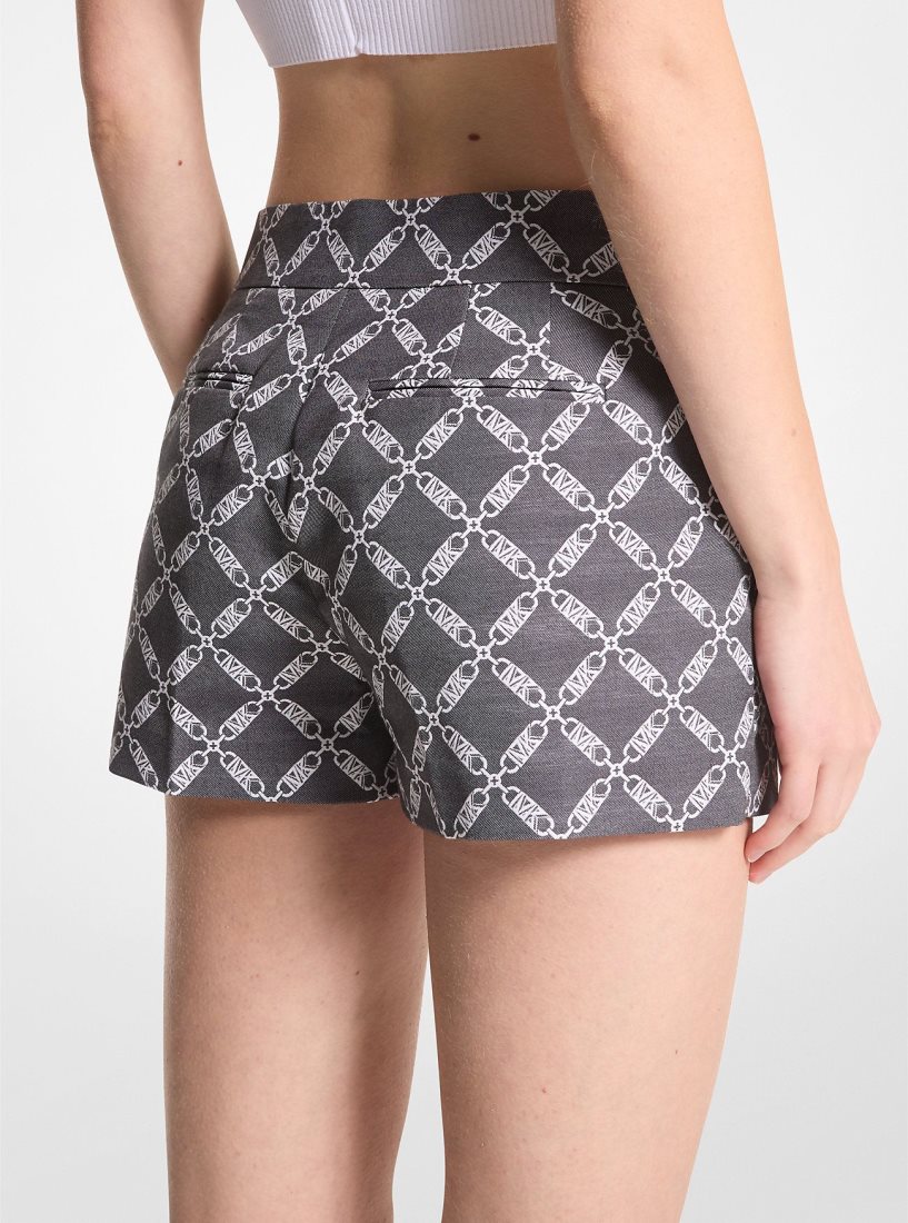 Michael Kors Empire Signature Logo Jacquard Shorts Etek Kadın Siyah Beyaz | 682140-DPV