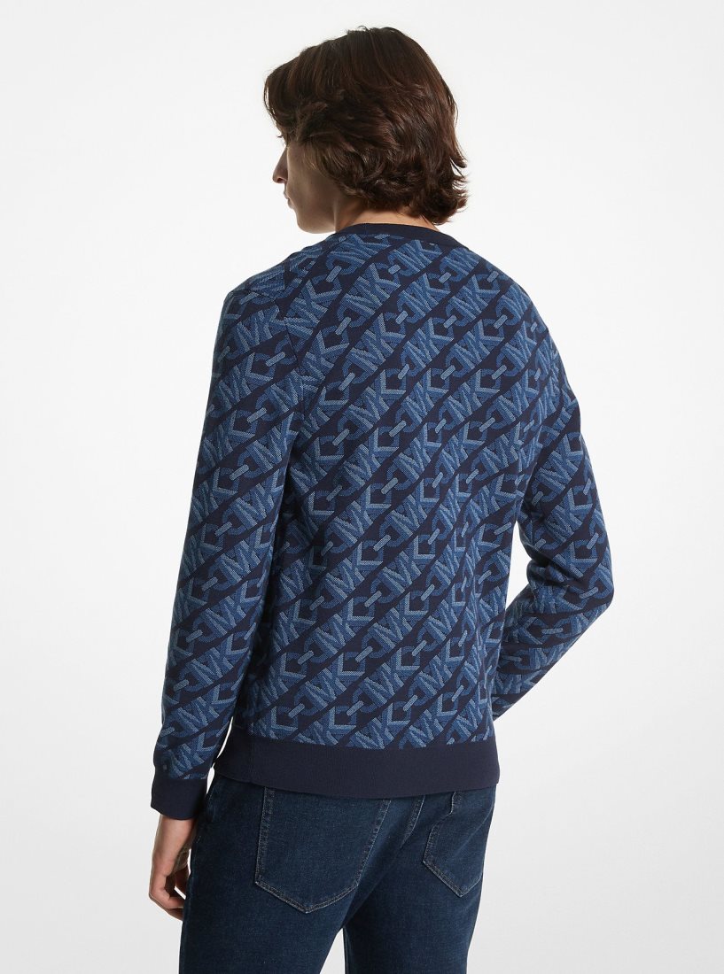 Michael Kors Empire Signature Logo Jacquard Merino Wool Sweater Kazak Erkek Midnight | 305962-FOJ