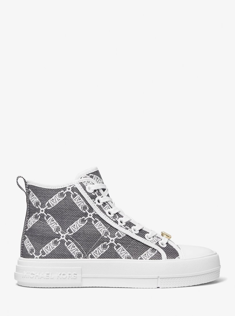 Michael Kors Evy Empire Logo Jacquard High-Top Sneaker Spor Ayakkabı Kadın Siyah Beyaz | 318095-BMF