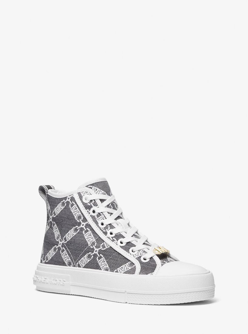 Michael Kors Evy Empire Logo Jacquard High-Top Sneaker Spor Ayakkabı Kadın Siyah Beyaz | 318095-BMF