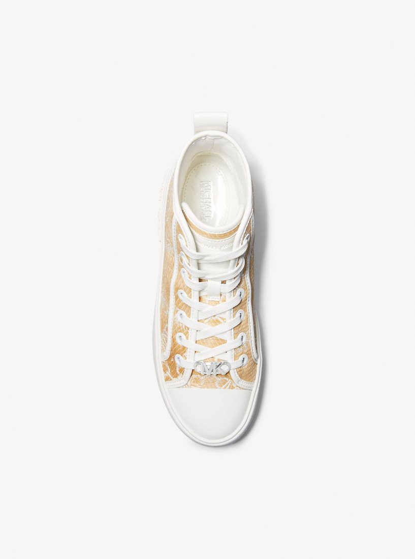 Michael Kors Evy Empire Logo Jacquard Straw High-Top Sneaker Spor Ayakkabı Kadın Nat/Opticwht | 489602-SAX