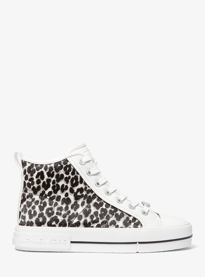 Michael Kors Evy Leopard Print Calf Hair High-Top Sneaker Spor Ayakkabı Kadın Siyah | 981204-HCN