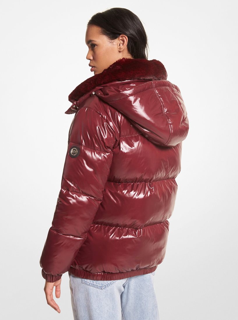 Michael Kors Faux Fur-Trim Quilted Nylon Puffer Jacket Mont Kadın Bordo | 067384-IMW