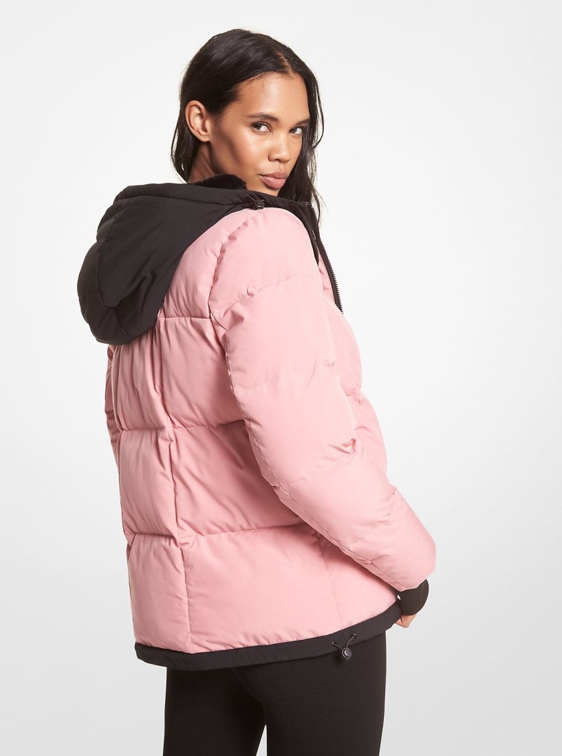 Michael Kors Faux Fur-Trim Quilted Puffer Jacket Mont Kadın Kraliyet Mavisi Pembe | 830427-WRH