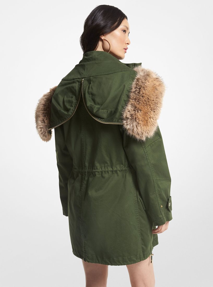 Michael Kors Faux Fur Trim Stretch Cotton Anorak Mont Kadın Jade | 491652-BRN