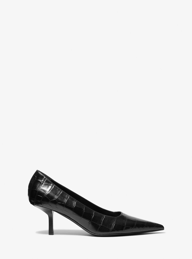 Michael Kors Frankie Crocodile Embossed Leather Pump Topuklu Ayakkabılar Kadın Siyah | 139245-JMK