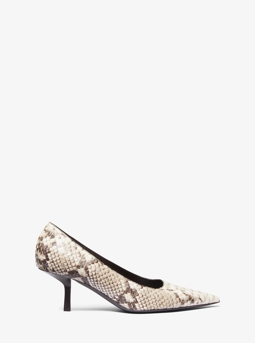 Michael Kors Frankie Python Embossed Leather Pump Topuklu Ayakkabılar Kadın Bej Rengi | 038951-HOA