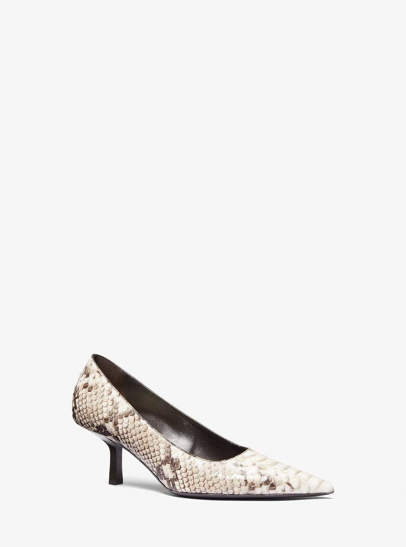 Michael Kors Frankie Python Embossed Leather Pump Topuklu Ayakkabılar Kadın Bej Rengi | 038951-HOA