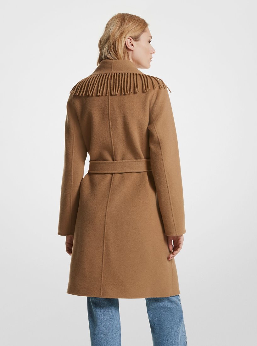 Michael Kors Fringe Wool Blend Belted Coat Mont Kadın Koyu Kahverengi | 276093-EQC