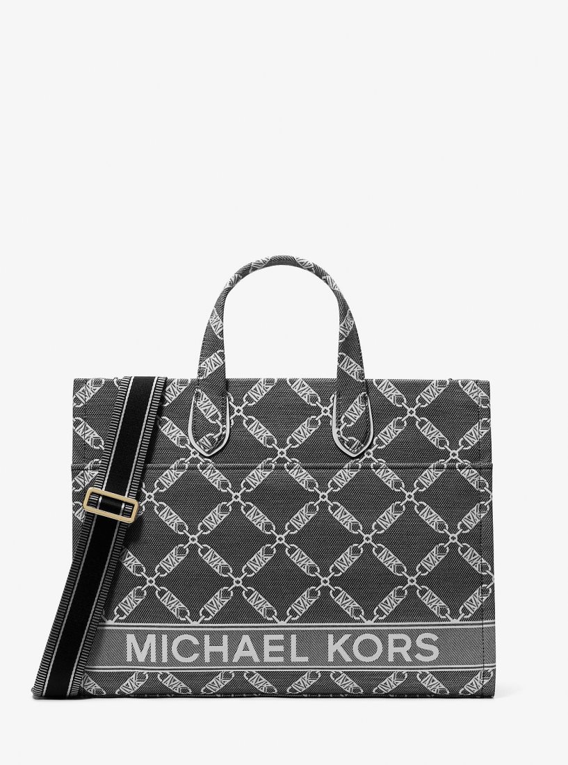 Michael Kors Gigi Large Empire Logo Jacquard Tote Bag Totes Kadın Siyah Beyaz | 170938-BSP