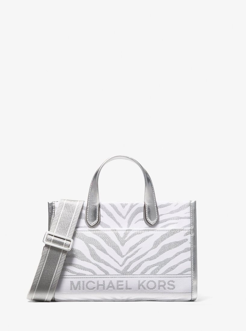 Michael Kors Gigi Small Metallic Zebra Jacquard Messenger Bag Çapraz Çanta Kadın Gümüş Renkli | 943856-BXF