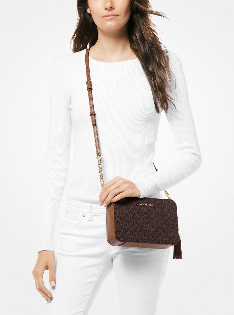 Michael Kors Ginny Medium Logo Crossbody Bag Çapraz Çanta Kadın Kahverengi | 741356-FHY