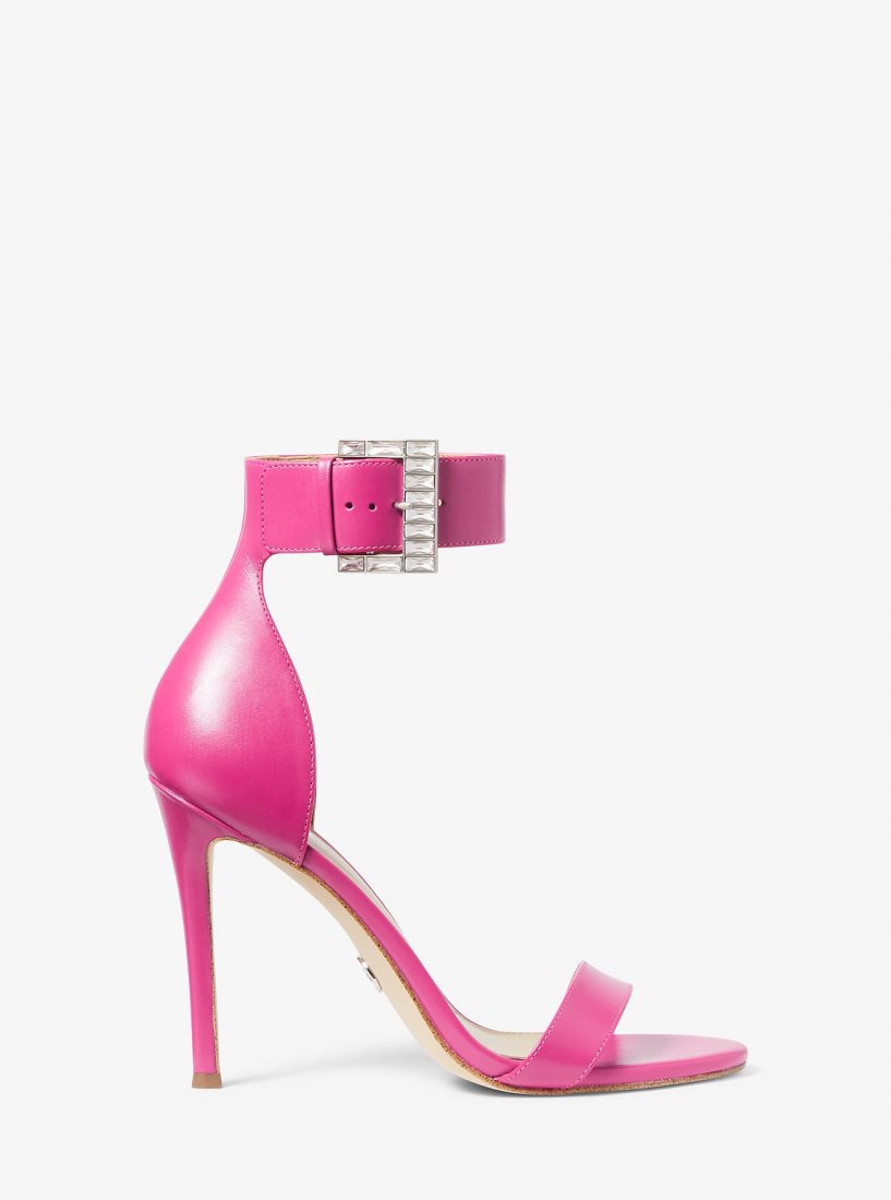 Michael Kors Giselle Crystal Embellished Leather Sandal Sandalet Kadın Wild Berry | 392567-RGK