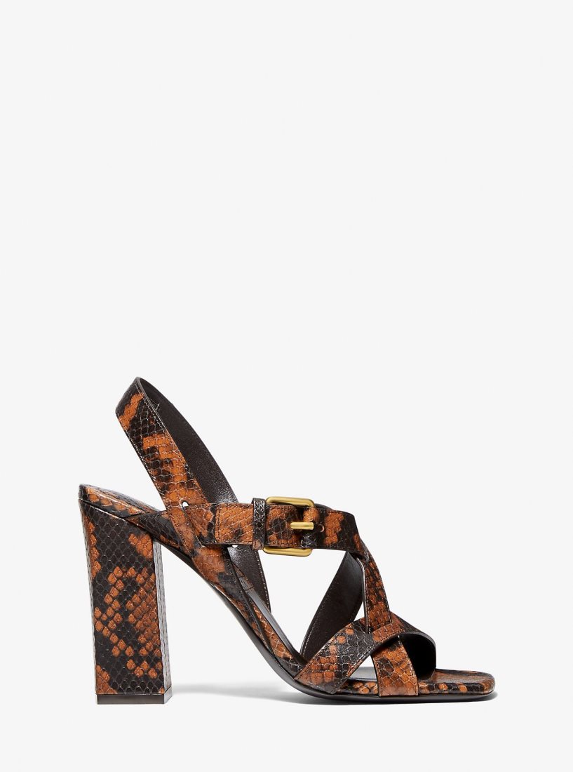 Michael Kors Gladys Python Embossed Leather Sandal Sandalet Kadın Kahverengi | 638475-ALM